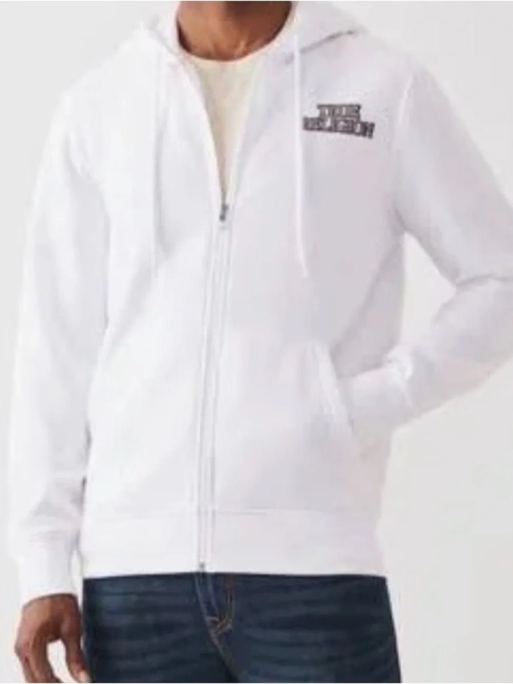 True Religion Men's Filled All-over Print Zip Hoodie Color: Optic White NWT Med